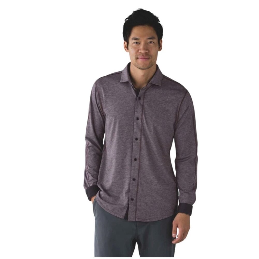 Lululemon Men's Rival Button-Up Shirt‎ – Size Large – Heathered Cherry Black